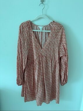 H&M Rust and Cream Long-Sleeve V-Neck Dress